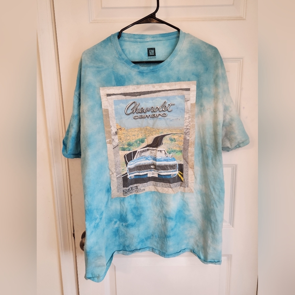 GM Chevy Camaro Short Sleeve Blue Tie Dyed Graphic T-shirt Size 2X #JJ995